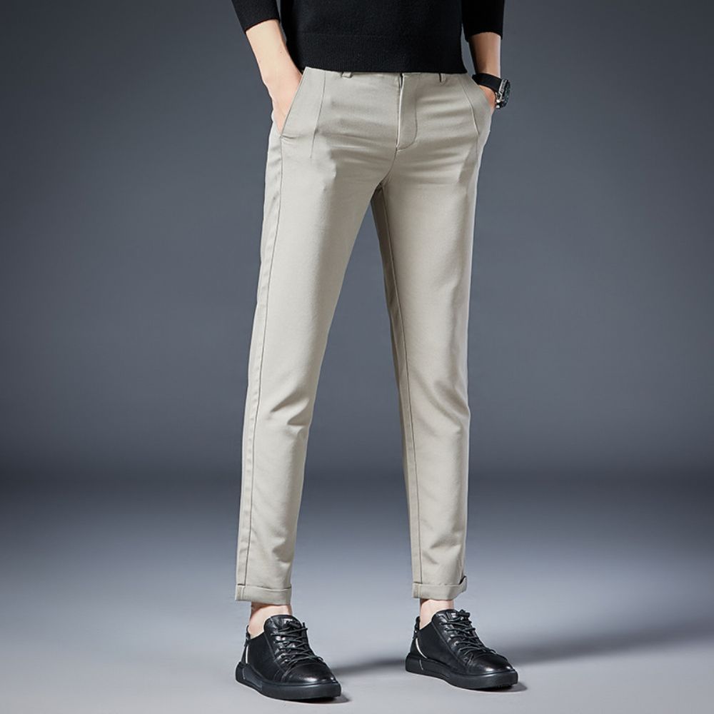 Pantalon D'affaires Léger Pour Hommes 2024 Printemps Couleur Unie Droite Slim Fit À Neuf Points Travail