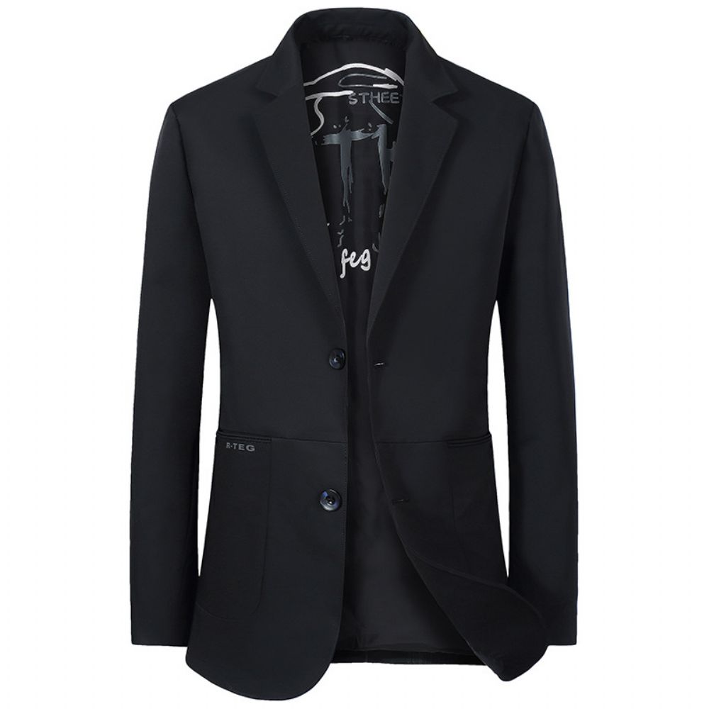 2024 Noir Printemps Et Automne Creuser Sac Pas Fentes Couleur Unie Costume Décontracté Col Ourlet Droit Slim Fit