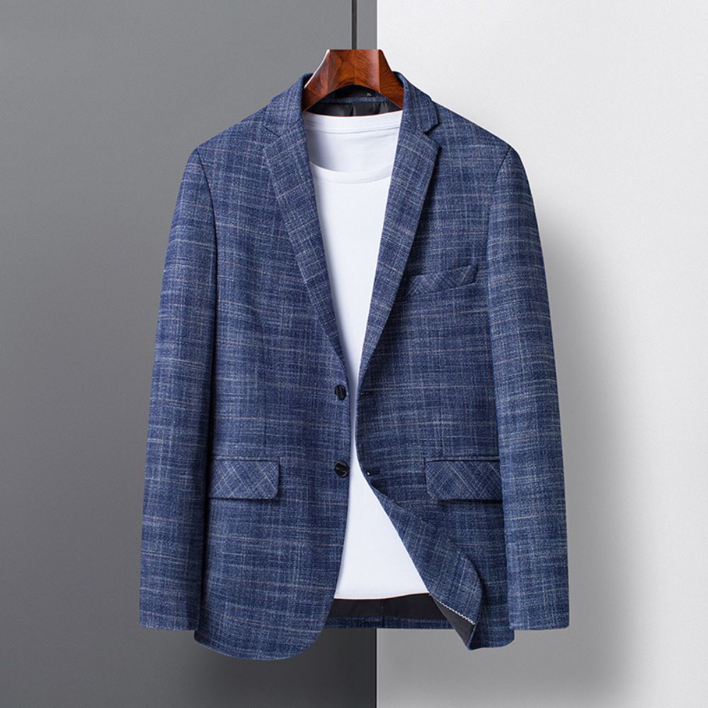 Automne Et Hiver Plaid Dos Fente Costume Col Jeunesse Mince Décontracté Gris Ourlet Droit Printemps