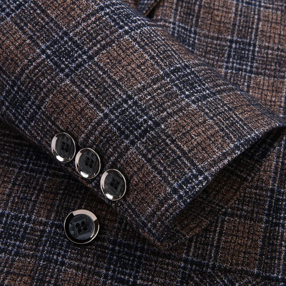 Costume Anti-rides À Carreaux Sans Repassage Pour Hommes Veste Formelle Décontractée D'affaires Style Britannique