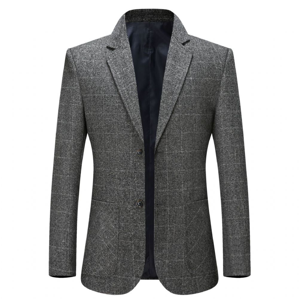 Costume Hommes Automne D'âge Moyen D'affaires Décontracté Petit Plaid Bleu Veste Haut Papa Porter