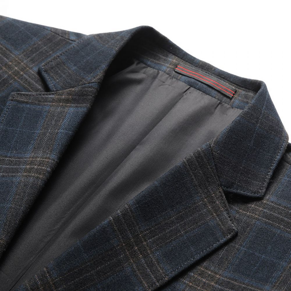 Hommes Printemps Et Automne Costumes Décontractés Jeunes D'âge Moyen Plaid Petits Tendance Veste