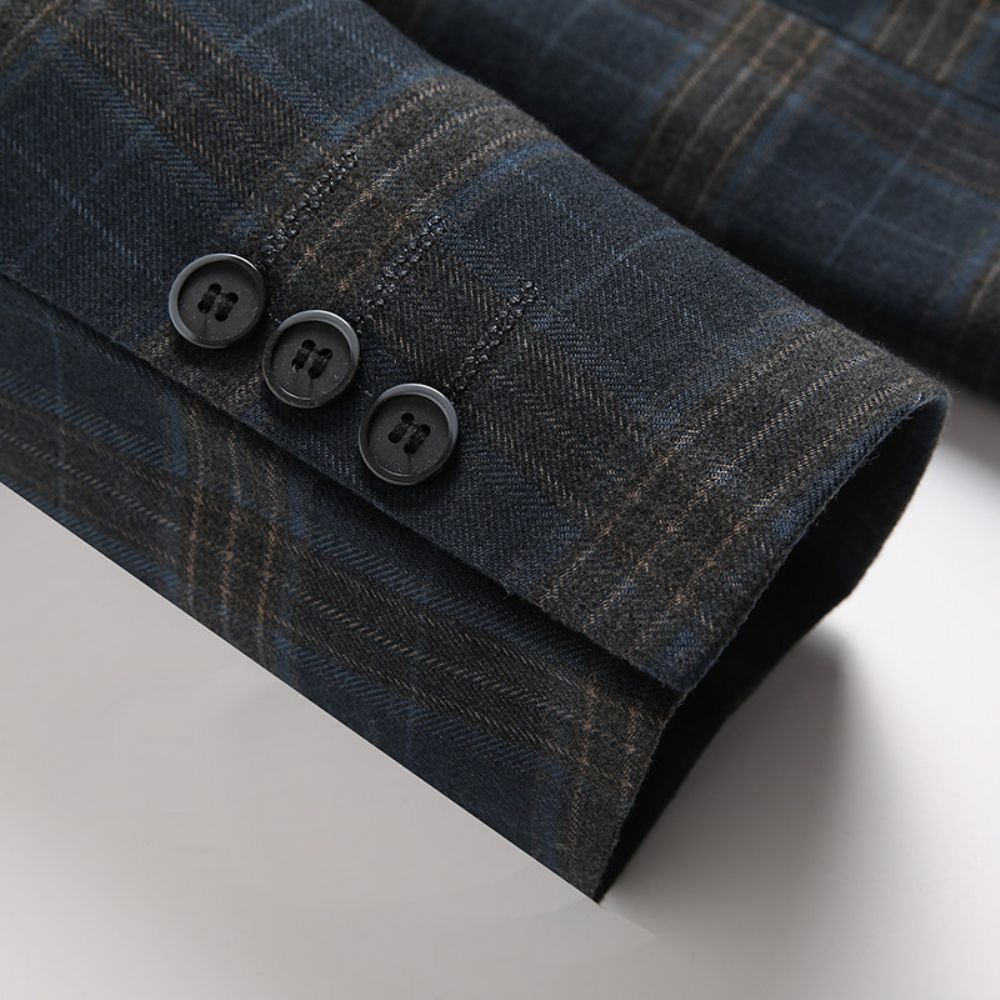 Hommes Printemps Et Automne Costumes Décontractés Jeunes D'âge Moyen Plaid Petits Tendance Veste