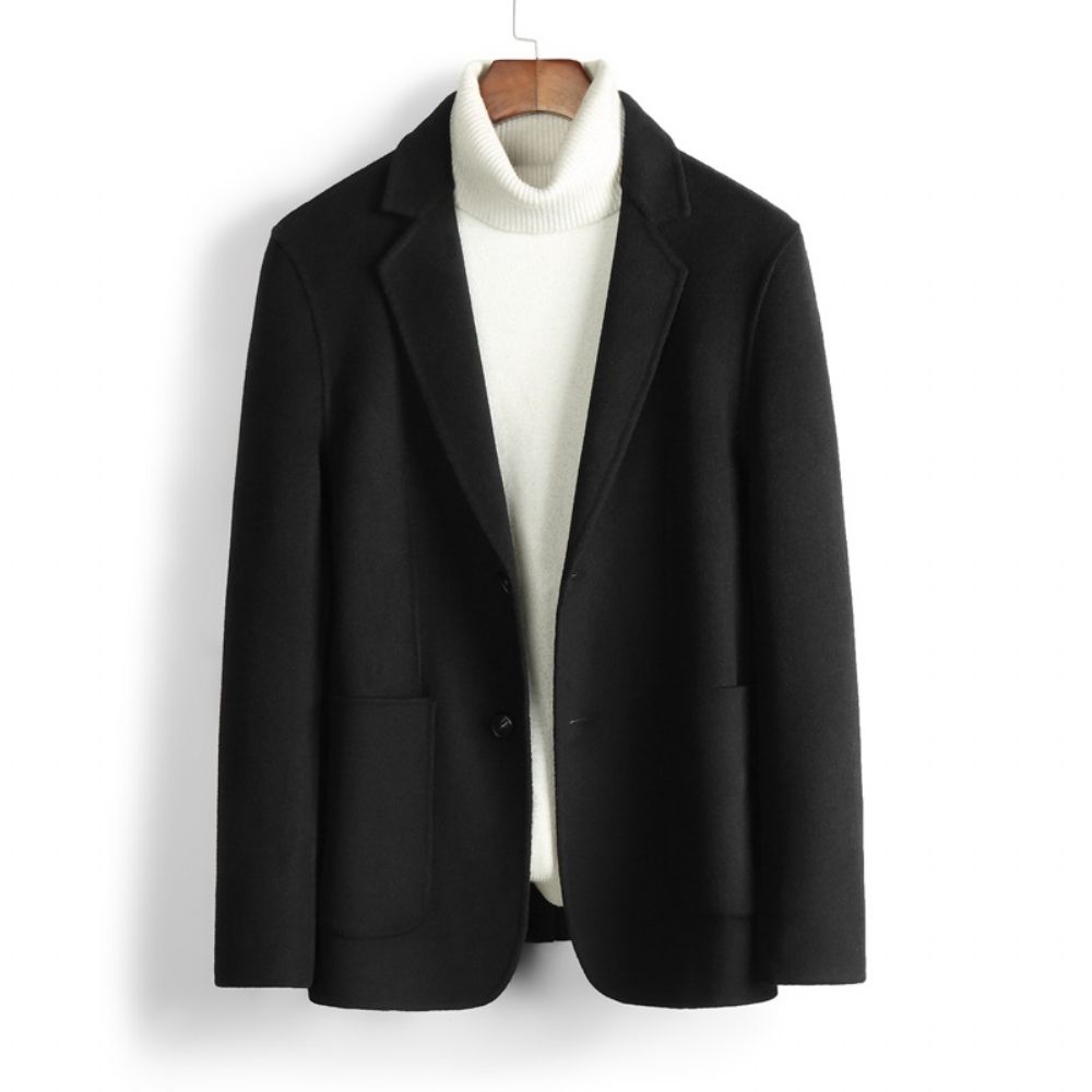 Printemps Et Automne Simple Boutonnage Décontracté Auto-culture En Trois Dimensions Poche Plaquée Couleur Unie Laine Costume Nylon Double Face Pour Hommes