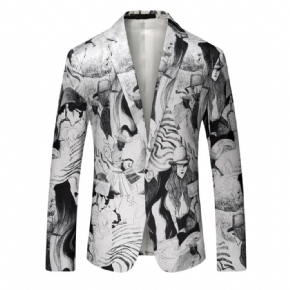Robe Blanche Imprimée Mode Slim Costume Décontracté Personnage Impression Hommes