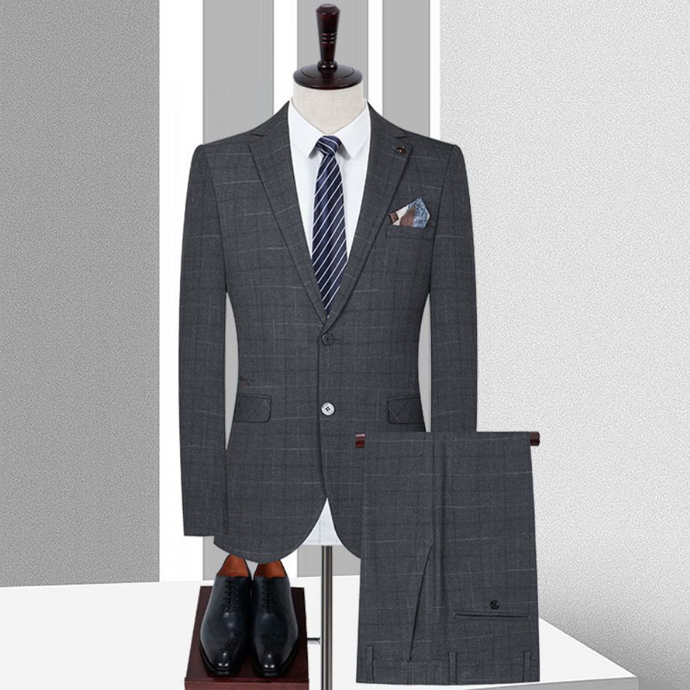 2024 Automne Et Hiver Plaid Hommes Deux Pièces Élastique Costume Décontracté