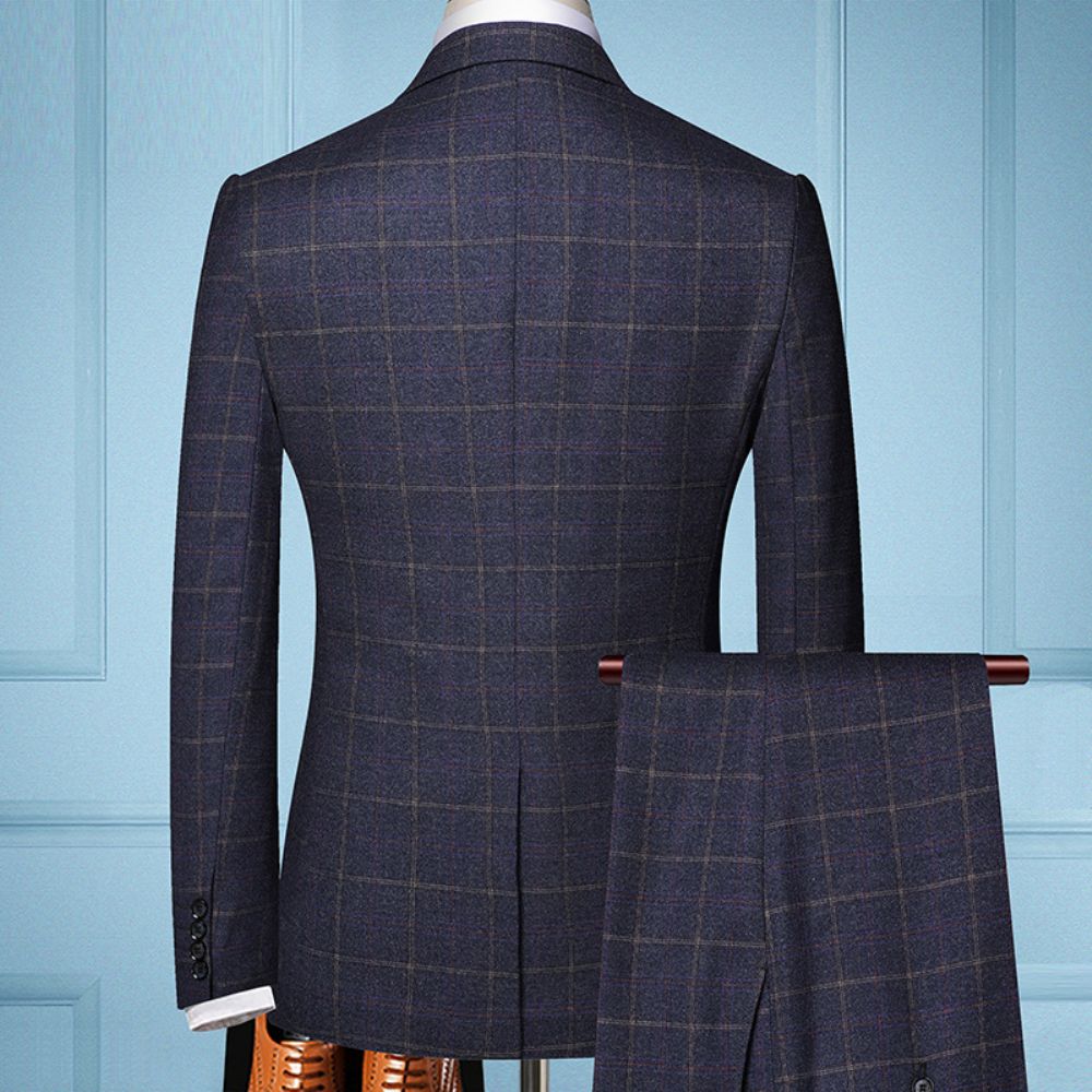 Costume À Carreaux Affaires Décontracté Slim Vêtements Professionnels Marié Robe Mariée Jeunes Hommes Trois Pièces
