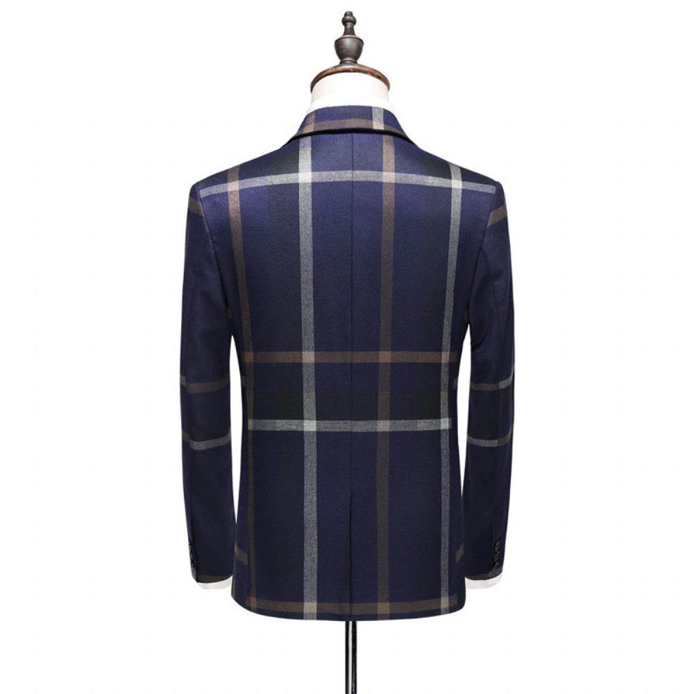Costume Homme Décontracté Trois Pièces Slim Fit Grande Taille Plaid Groom Dress Suit