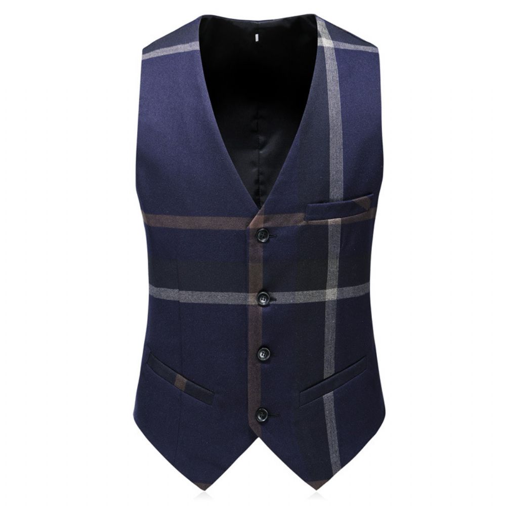Costume Homme Décontracté Trois Pièces Slim Fit Grande Taille Plaid Groom Dress Suit