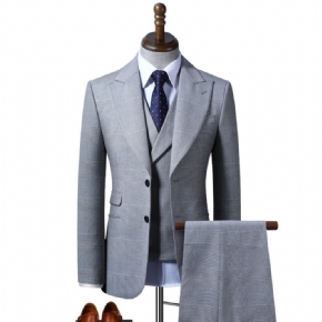 Costume Homme Gris À Carreaux Mince Affaires Décontractée Formel Jeunesse Mode Travail Trois Pièces