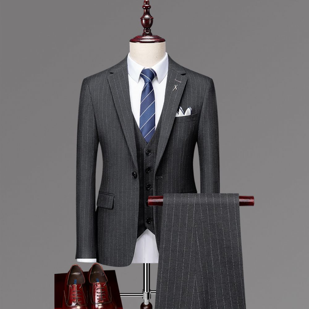 Costume Hommes Trois Pièces Slim Affaires Formel Décontracté Rayé Petit Marié Robe Mariée