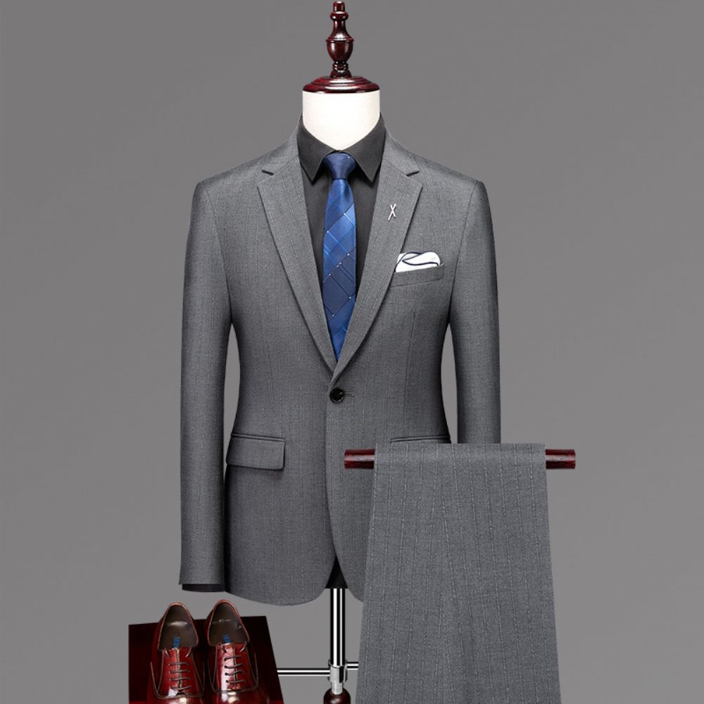 Costume Hommes Trois Pièces Slim Affaires Formel Décontracté Rayé Petit Marié Robe Mariée