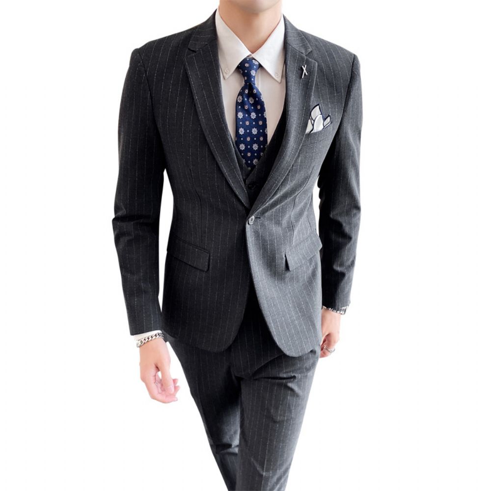Costume Hommes Trois Pièces Slim Affaires Formel Décontracté Rayé Petit Marié Robe Mariée