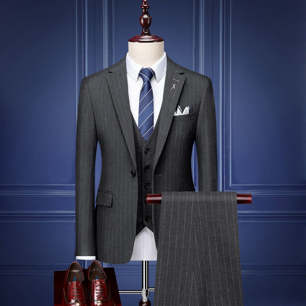 Costume Hommes Trois Pièces Slim Affaires Formel Décontracté Rayé Petit Marié Robe Mariée