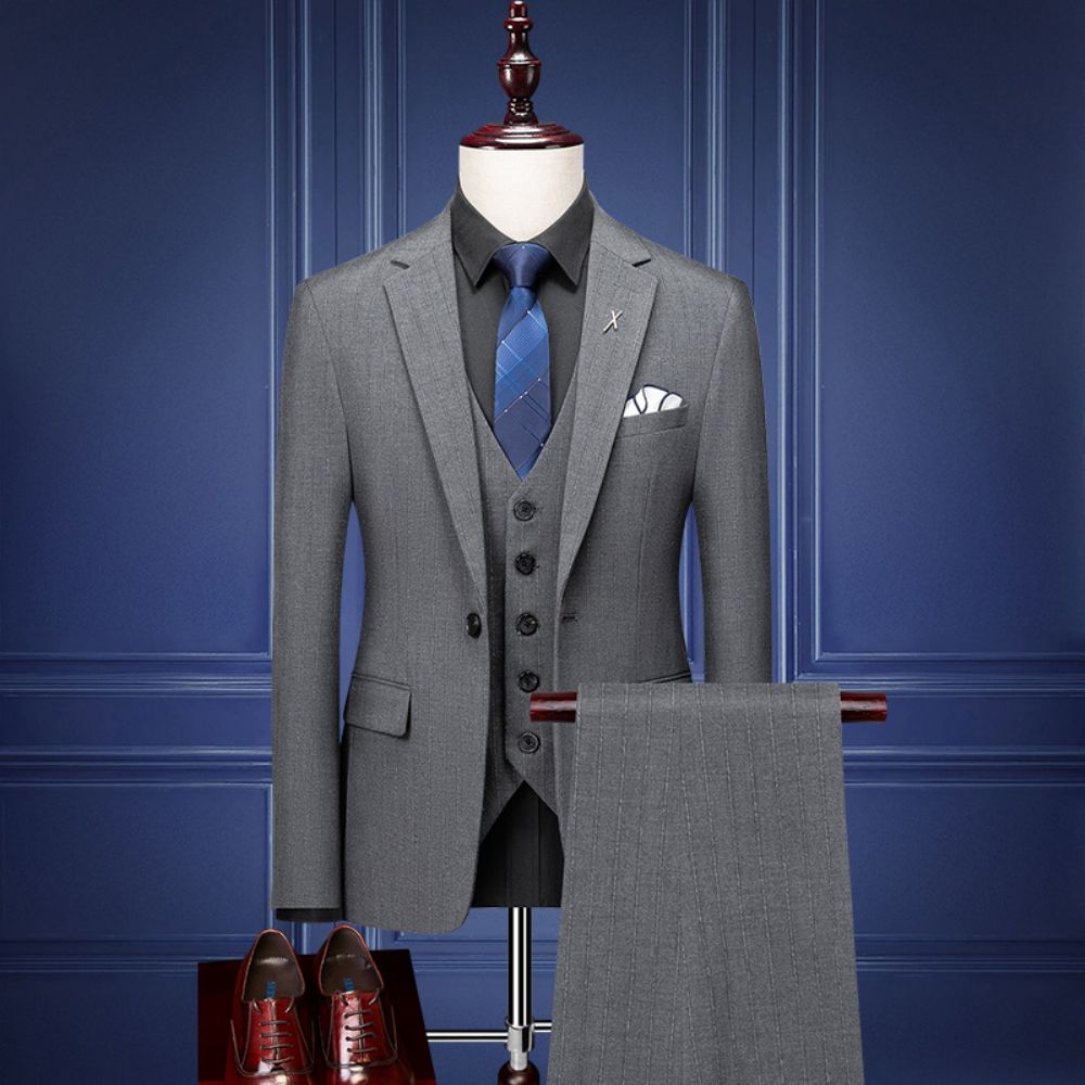 Costume Hommes Trois Pièces Slim Affaires Formel Décontracté Rayé Petit Marié Robe Mariée