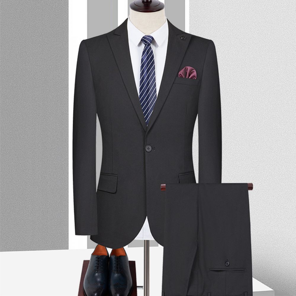 Costumes Deux Pièces Décontractés Pour Hommes 2024 Automne/hiver À Boutonnage Simple Couleur Unie
