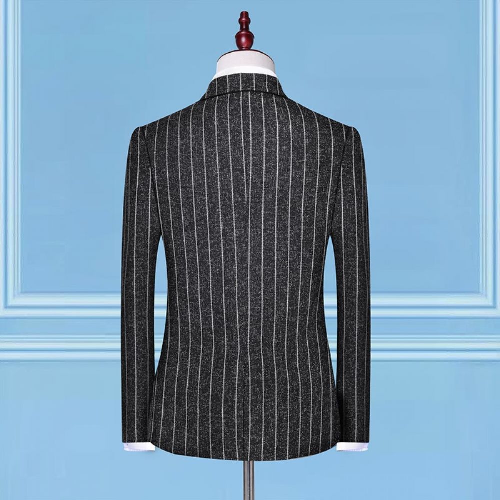 Slim Affaires Tempérament Rayé Costume À Un Bouton Mâle Marié Mariage Trois Pièces