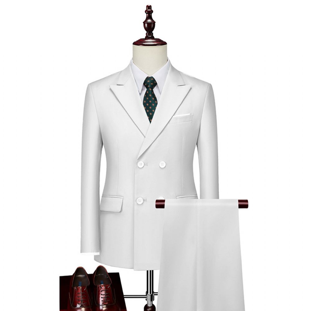 Slim-fit Couleur Unie Costume À Double Boutonnage Business Casual Deux Pièces Hommes