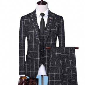 Slim Mode Plaid Petit Costume Hommes Robe Mariée Garçons D'honneur D'affaires