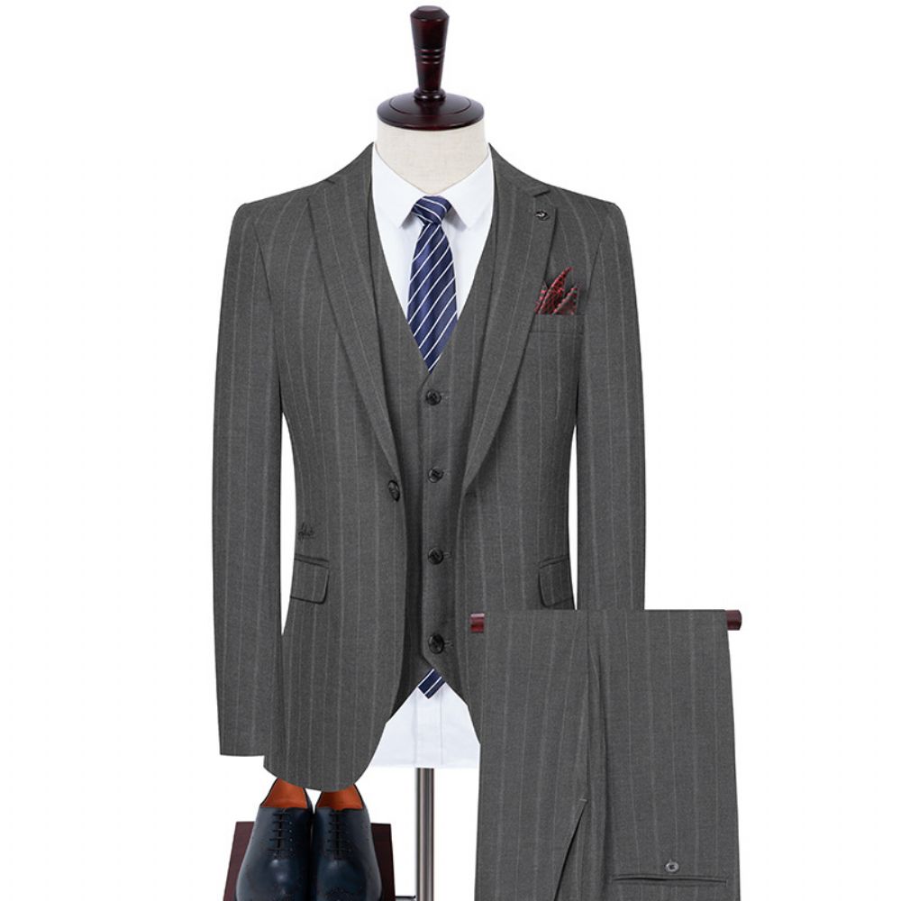 Striped West Costume Trois Pièces Pour Hommes Robe Mariée Petit Élastique Slim Fente Outillage Professionnel
