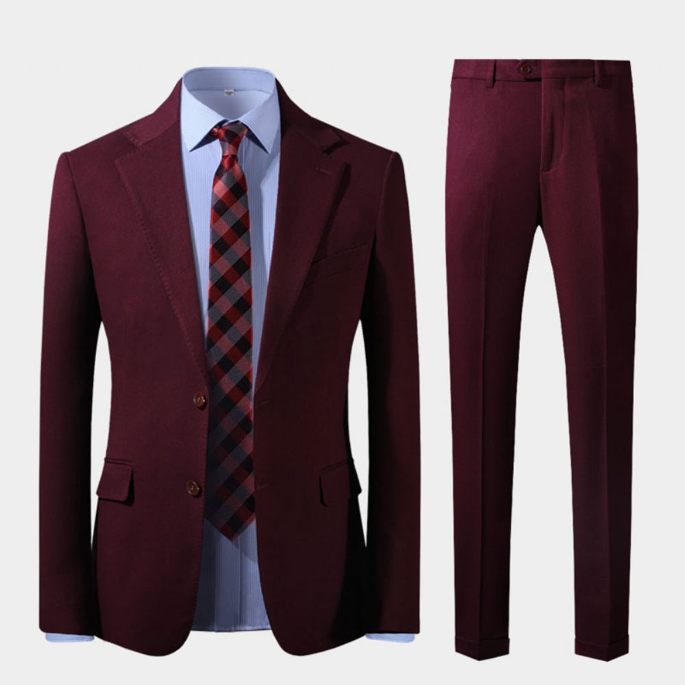 Vin Rouge Costume Hommes Mince Mode Décontracté Mariage Officiant Robe Trois Pièces