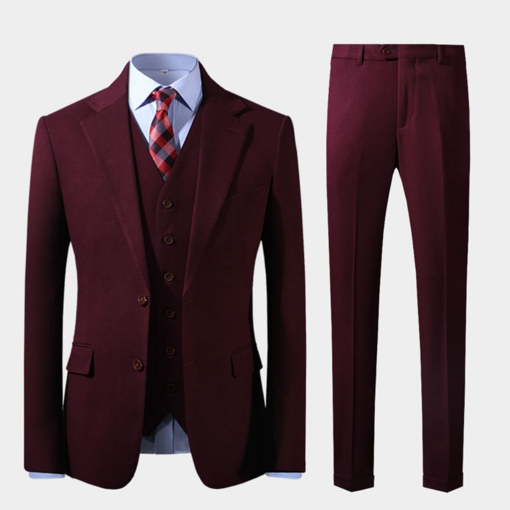 Vin Rouge Costume Hommes Mince Mode Décontracté Mariage Officiant Robe Trois Pièces