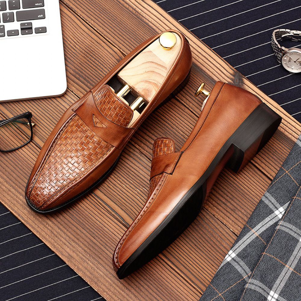 Chaussures En Cuir Pour Hommes Tissées À La Main Haut Gamme Formelles Style Britannique