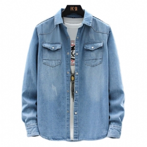 Automne Nouvelle Chemise À Manches Longues En Denim Décontracté Fond Couleur Unie