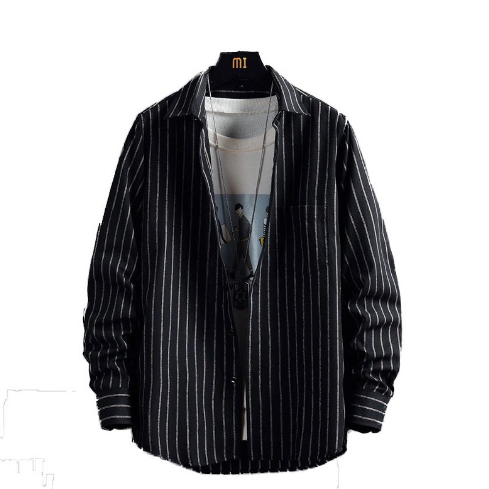 Haut Veste Chemise Décontractée À Manches Longues Rayures Pour Hommes D'automne Et D'hiver