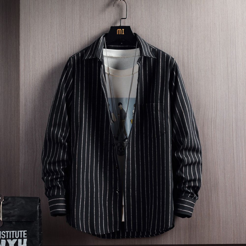 Haut Veste Chemise Décontractée À Manches Longues Rayures Pour Hommes D'automne Et D'hiver