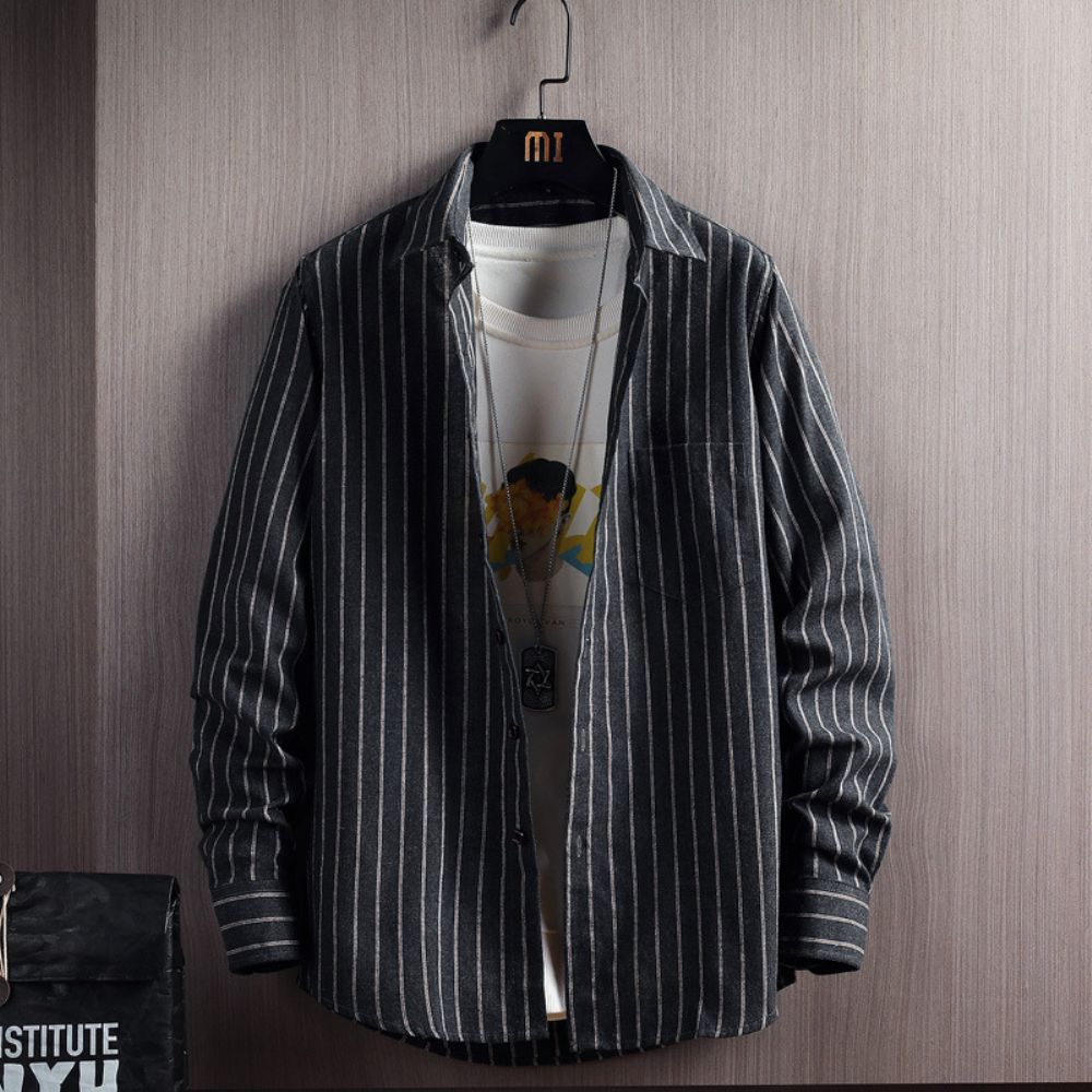 Haut Veste Chemise Décontractée À Manches Longues Rayures Pour Hommes D'automne Et D'hiver
