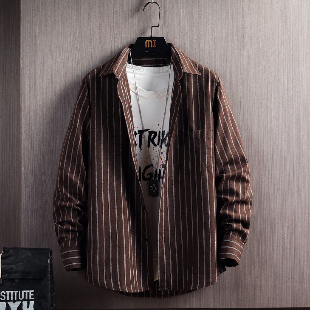 Haut Veste Chemise Décontractée À Manches Longues Rayures Pour Hommes D'automne Et D'hiver
