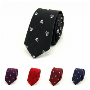 Personnalité La Mode Tête Mort Brodée Petite Cravate Hommes 6cm Tendance Noir Version Étroite